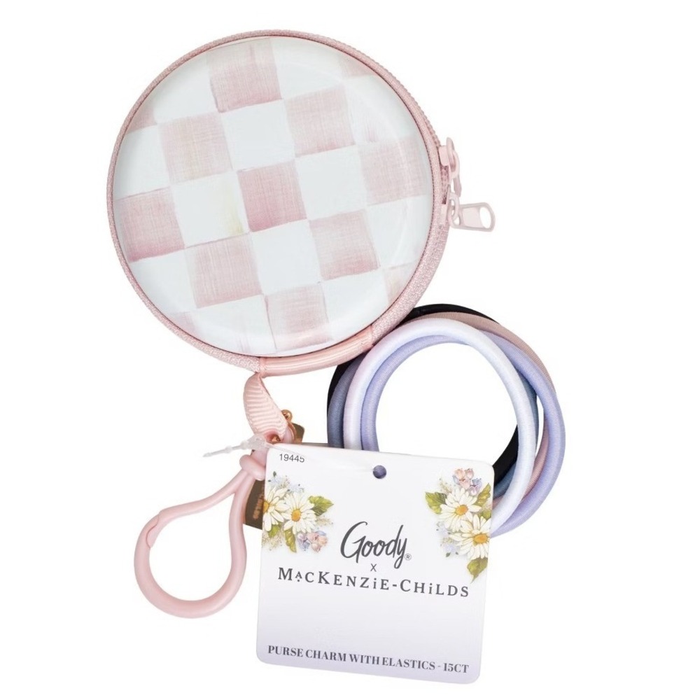 Goody x MacKenzie-Childs Rosy Check Purse Charm with 15ct Hair Elastics New